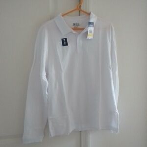 Izod Boys White Long Sleeve Polo Shirt